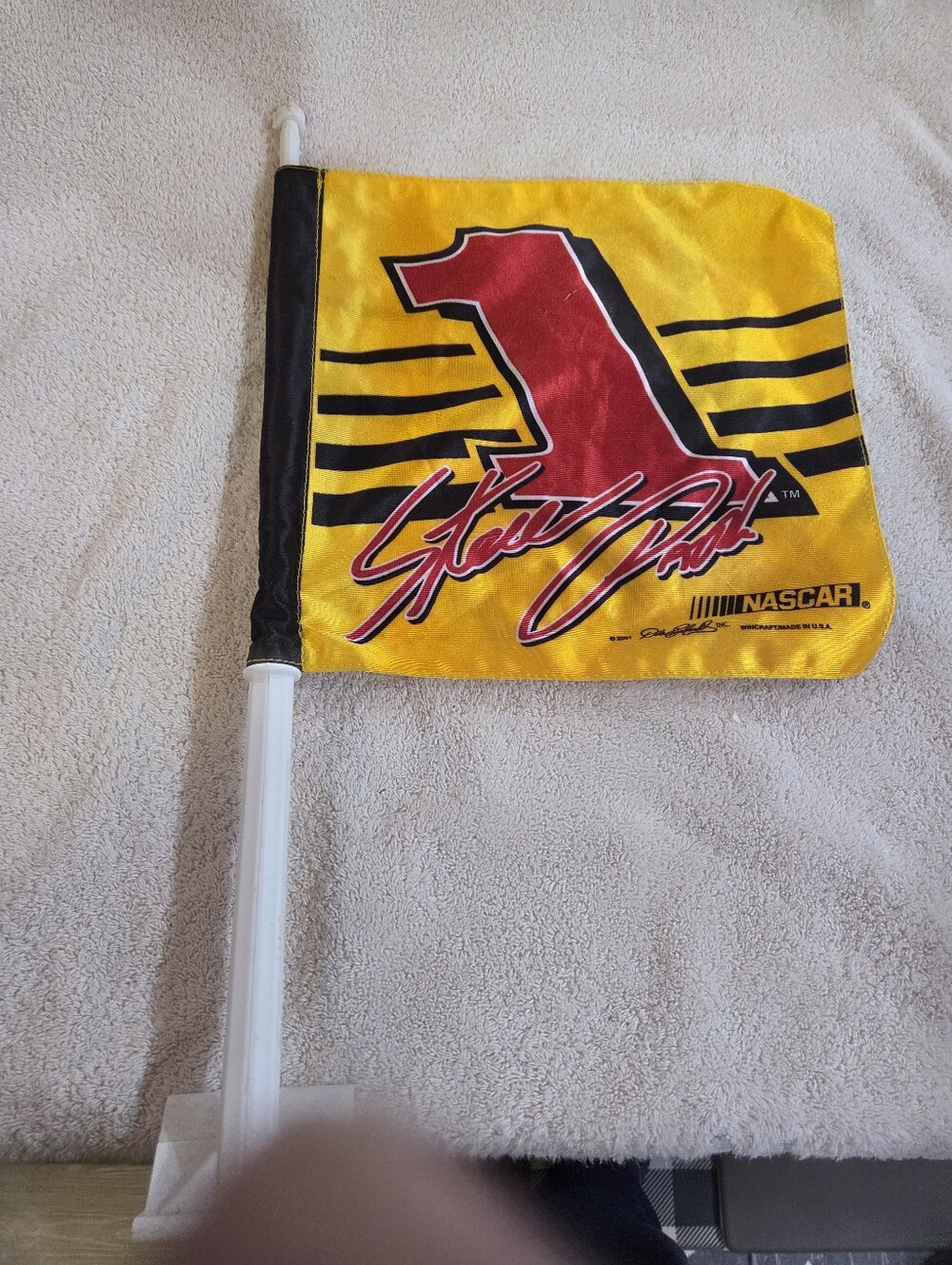 Nascar Yellow Flag with Red #1 and Black Accents